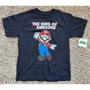 Super Mario Boys T-Shirt Black "The King Of Awesome" Boys Size 12